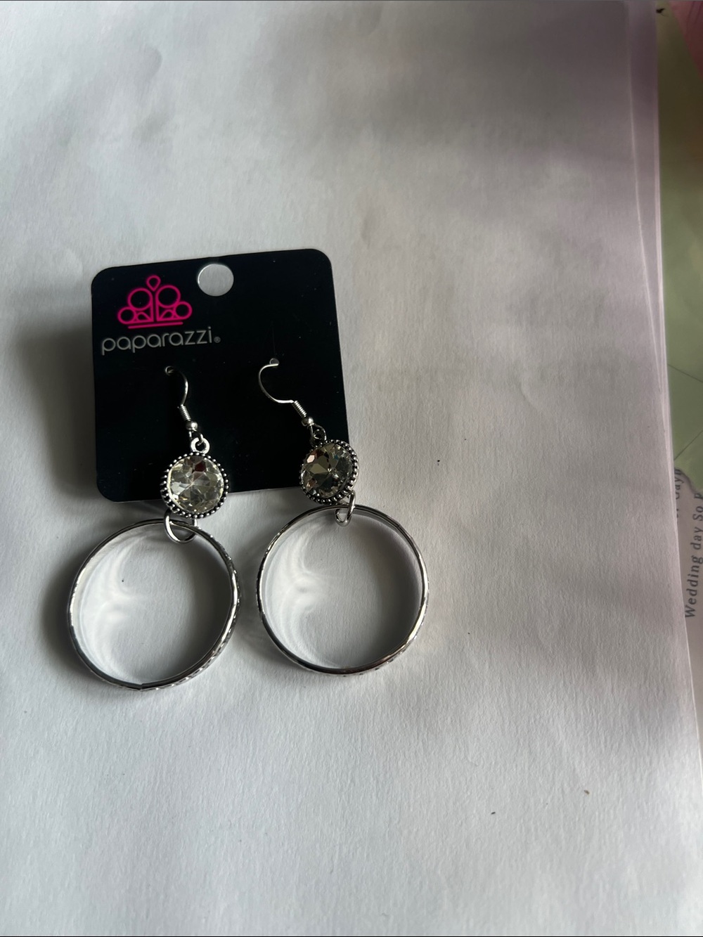 Paparazzi Silver Crystal Hoop Drop Earrings